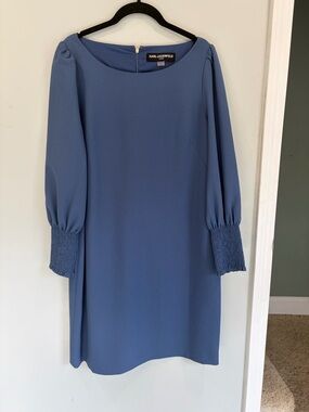 Karl Lagerfeld Steel Blue Long Sleeve Shift Dress Luxury Minimalist Polished